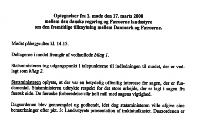 Innlit frá forsætismálaráðnum, fullveldissamráðingar 2000, skjøl