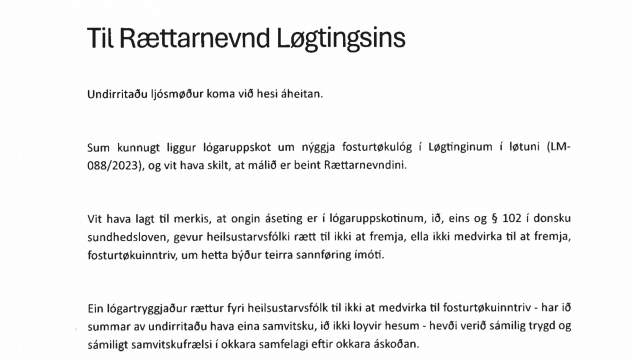 Ljósmøður skriv til rættarnevndina, Fosturtøka, Lógartryggja samvitskufrælsi