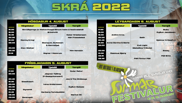 Summarfestival 2022, skrá