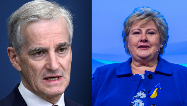 Jonas Gahr Støre og Erna Solberg - Mynd: Ritzau Scanpix